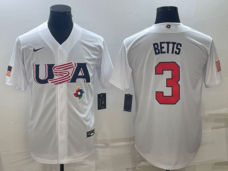 Men 2023 World Cub USA 3 Betts White Nike MLB Jersey8